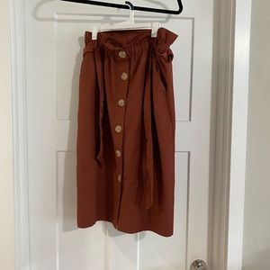 Rust button up midi skirt
